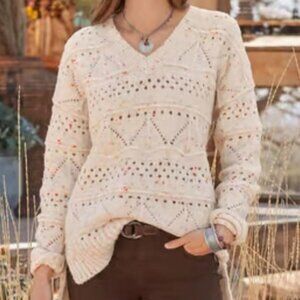 Sundance Minnie Oversized Speckled Cream Multicolor Vneck Sweater Womens Large